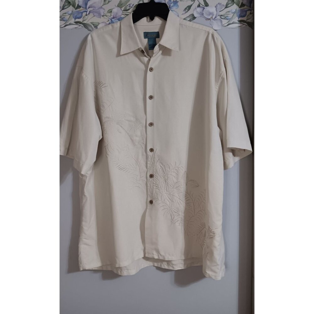 Kaylua Bay Resortwear Large Vintage Embroidered Palm Vacation Travel Classic Top